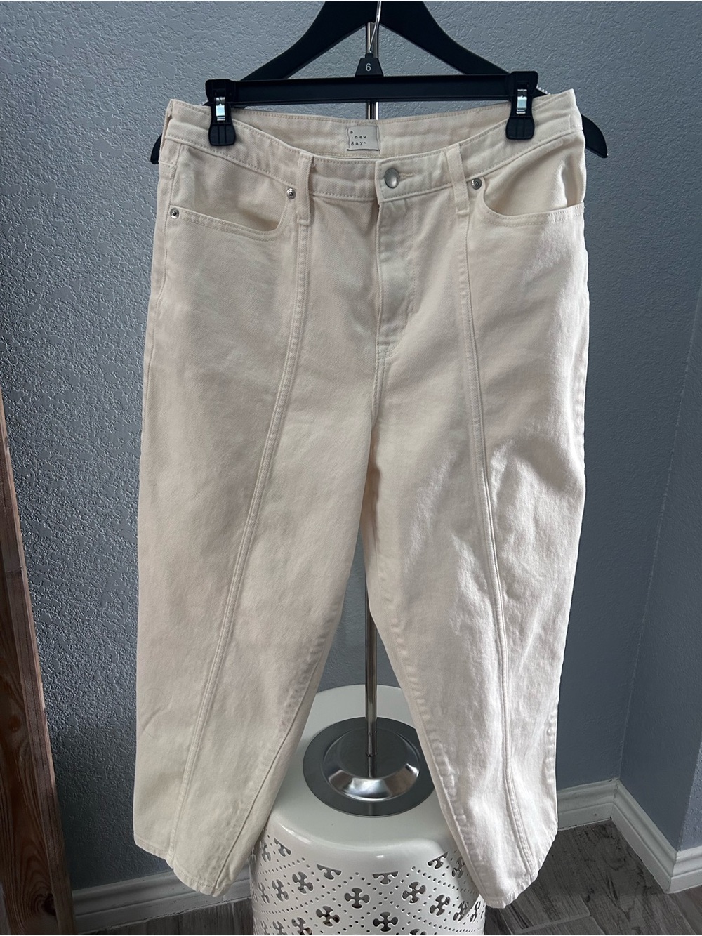 a new day Cream High-Rise Straight Ankle Jeans